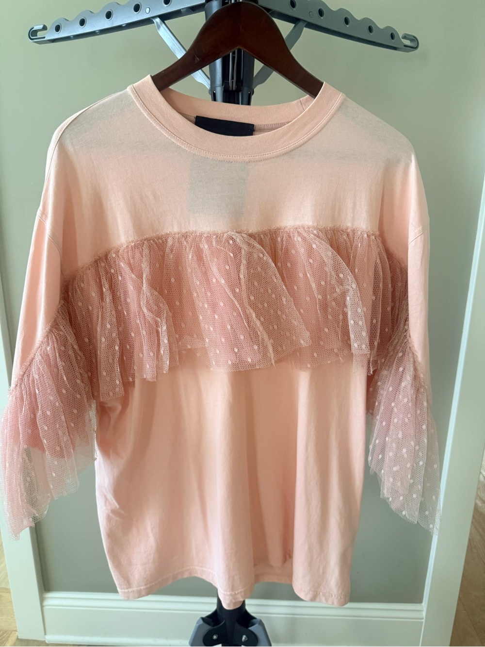 RED Valentino Pink Tulle Ruffle Short Sleeve Tee